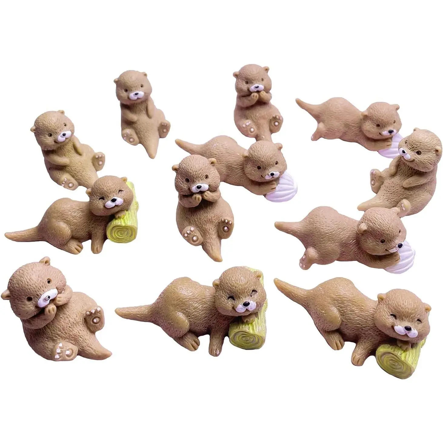 12 Pcs Resin Otters, Miniature Otters Figurines for Cake Decoration Home Terrarium Decoration DIY Crafts