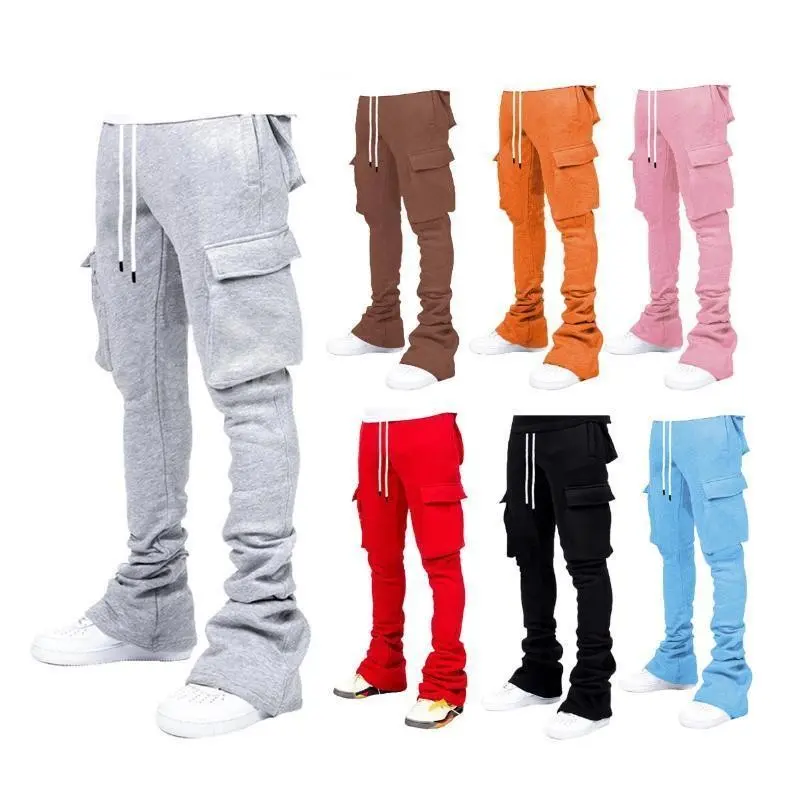 Men's Plus Size Cargo Stacked  Fleece Flare Sweat  New Design Work  for Men Street Wear Pile Up Hiphop Style Comfortable Durable Fabric for Daily Work Outdoor Activities Pants