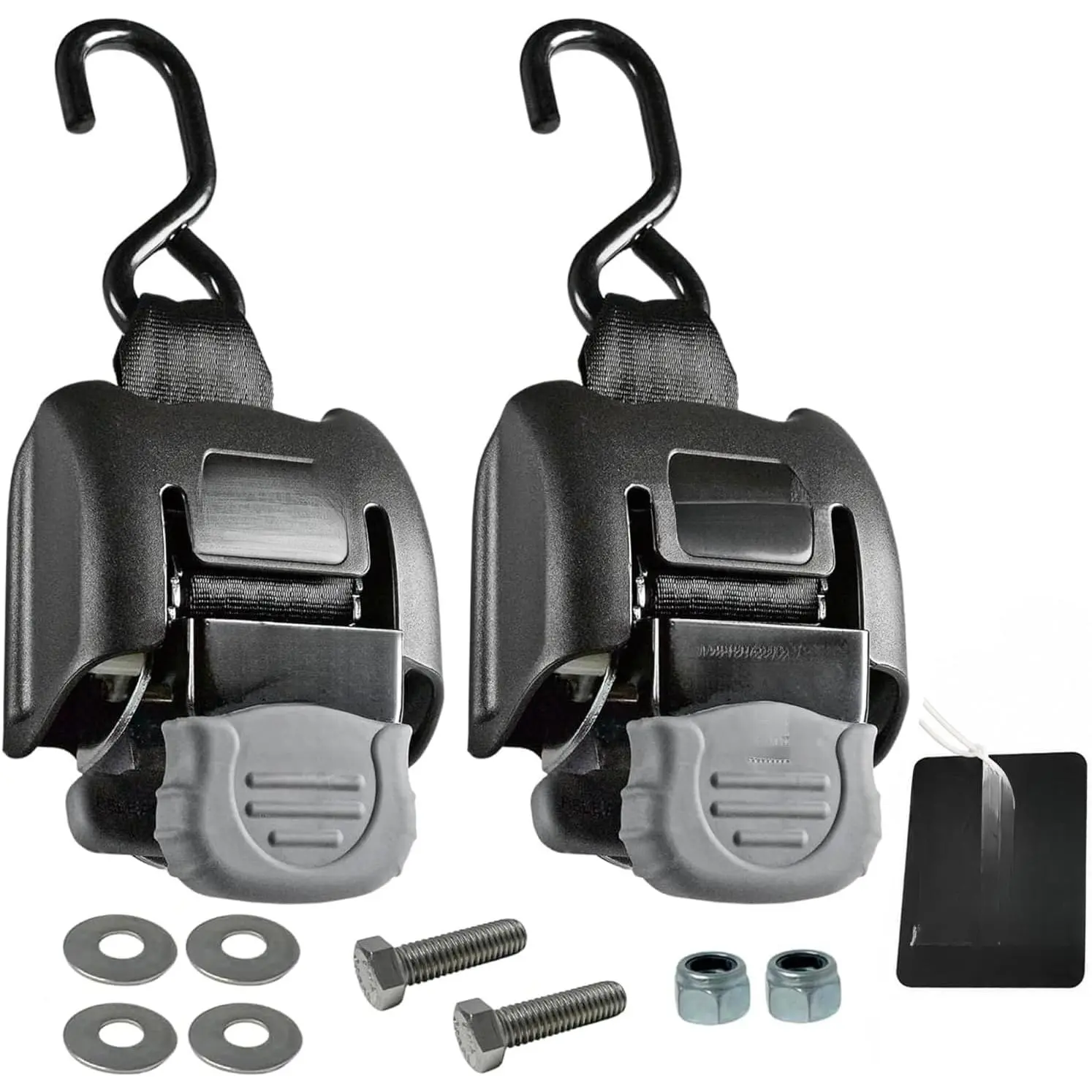 Retractable boat trailer fastening strap, for freshwater use, 2x43inch, 2-piece set| Heavy-duty marine tie-down straps, tensile strength 2,500 lbs, includes hardware accessories, suitable for freshwater environments, can be bolted onto trailers, F08893