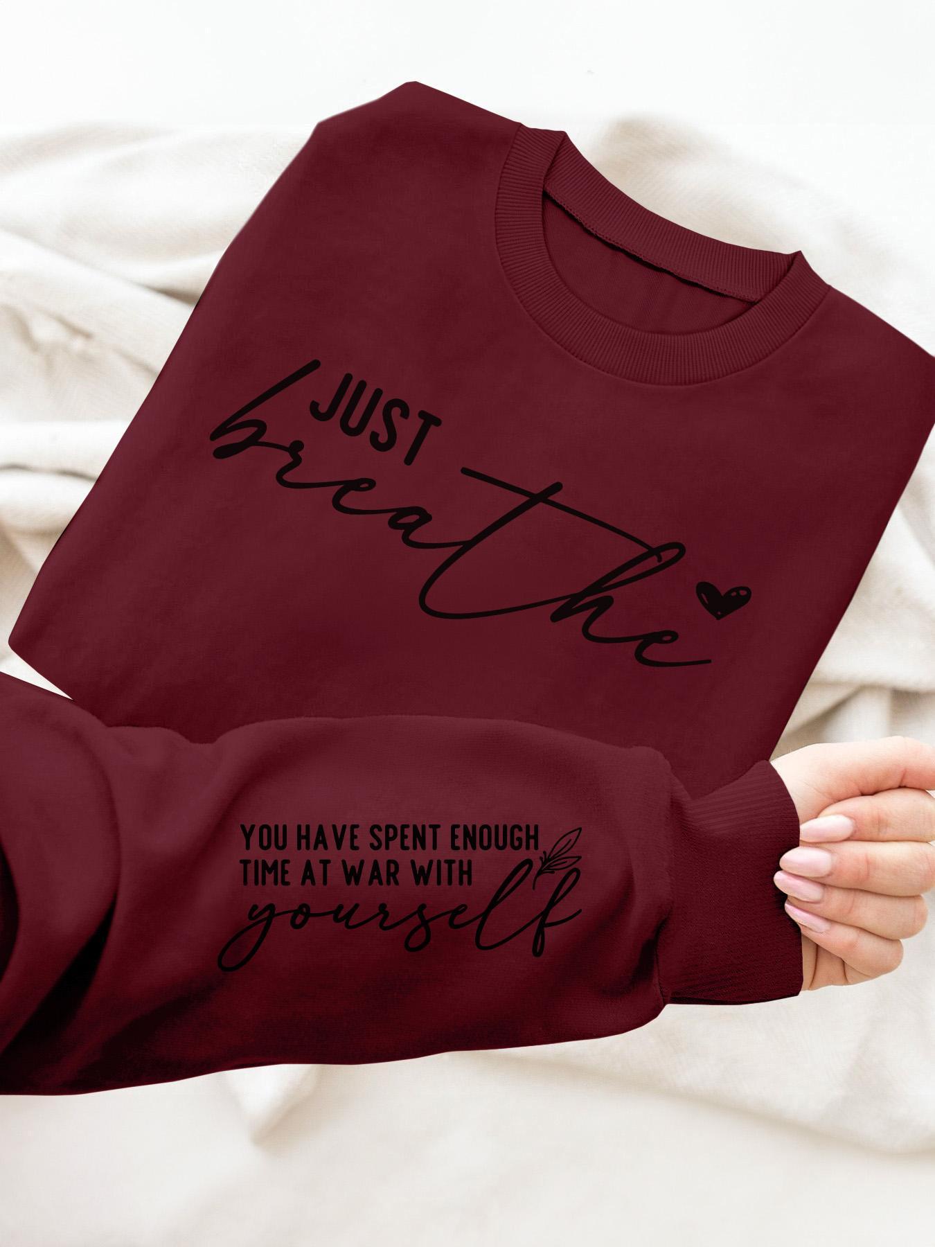 Women's Letter & Heart Print Pullover Sweatshirt, Casual Long Sleeve Crew Neck Sweatshirt for Fall & Winter, Women's Clothes for Daily Wear