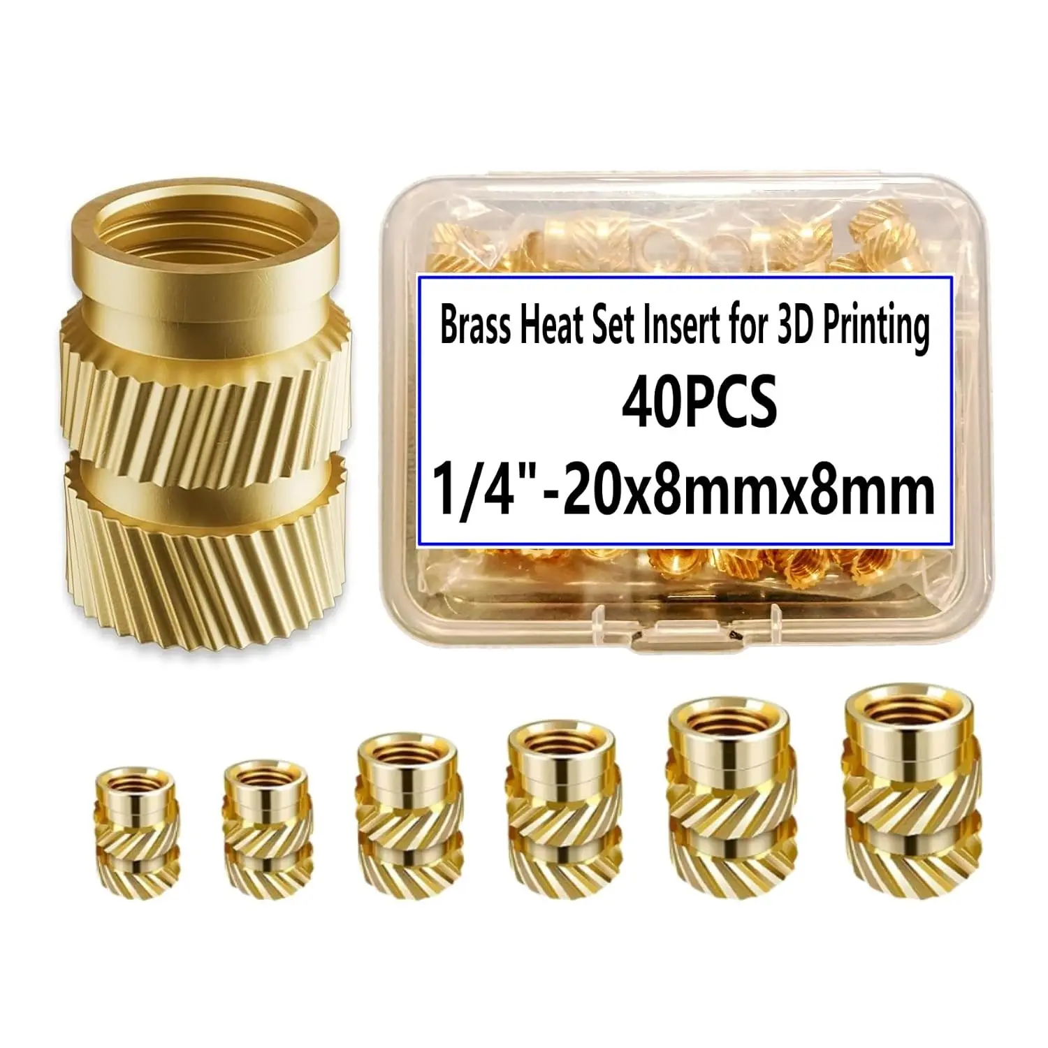 40pcs Brass Threaded Inserts, 1/4"-20 Heat Set Insert for 3D Printing