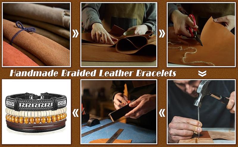 FIBO STEEL 31 Pcs Braided Leather Bracelets for Men Women Wooden Beads Cool Hemp Tribal Wristbands Cuff Punk Multilayered Bracelets Trendy Stack Bangle FIBO STEEL 31 Pcs Braided Leather Bracelets for Men Women Wooden Beads Cool Hemp Tribal Wristbands Cuff Punk Multilayered Bracelets Trendy Stack Bangle