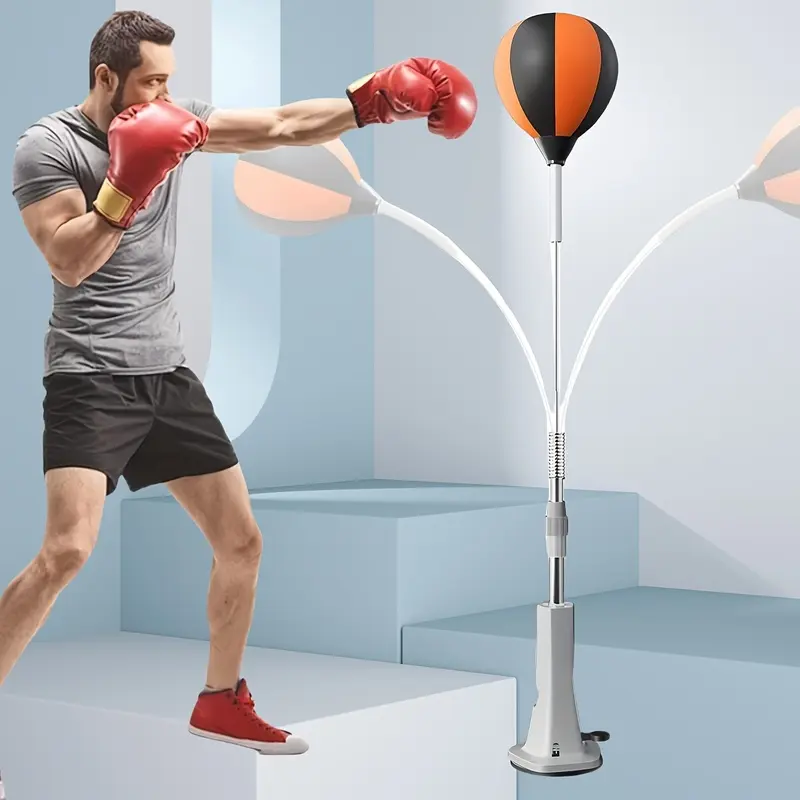 Adjustable 51.18-62.99 inch height Standing Punching Bag (punching ball), strong suction cup and orange-black design - indoor agility training punching bag, punching ball, reflection training aid, dynamic exercise equipment