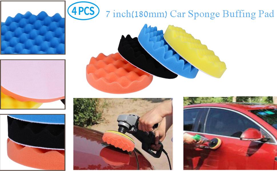 7inch(180mm) Car Sponge Buffing Pad Soft Wave Foam Pad Polishing Sponge Pads Kit for Car Polisher-4Pack