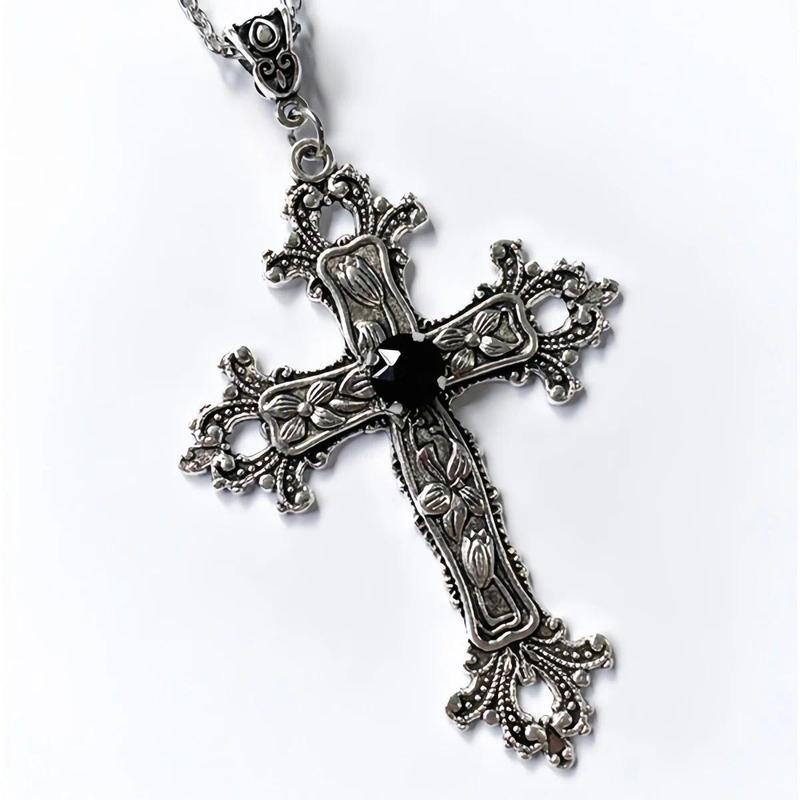 2026 New 2-Pcs Y2K Punk Crystal Cross Pendant Necklace Unisex Gothic Irregular Clavicle Chain Stainless Steel Fade-Resistant Aesthetic Jewelry for Daily Wear Parties Halloween TikTokShop