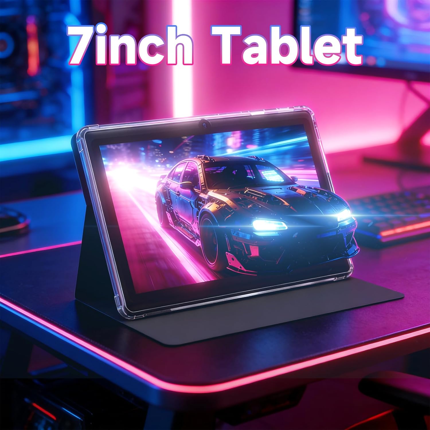 7 inch Tablet Android 14 with Case 8GB RAM 32GB ROM 1TB Expand Quad-Core Processor IPS Screen Dual Camera 3000mAh Battery Bluetooth