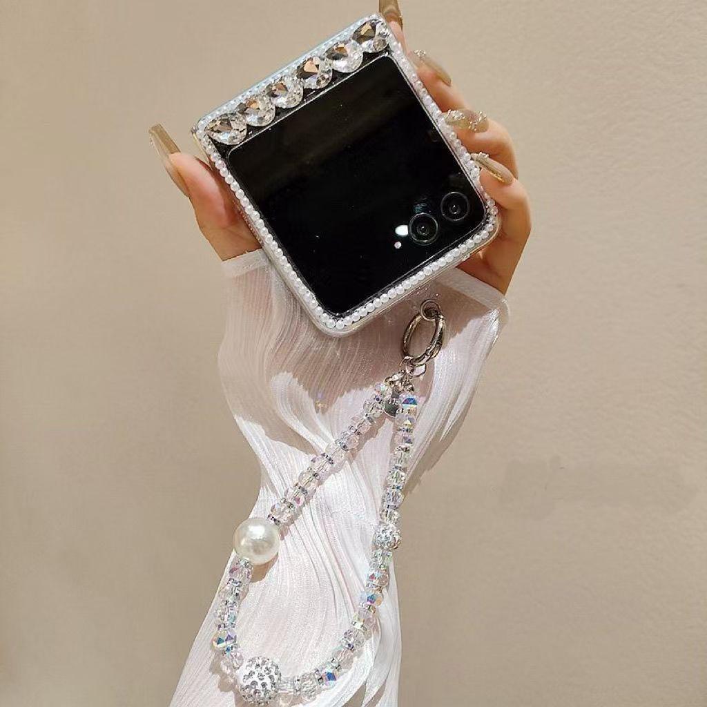Luxury Crystal Pearl Elegant Butterfly Diamond Gems Strap Phone Case Cover For Samsung Galaxy Z FLIP 7 3 4 5 6 F7220 Flip6