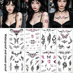 1-10pcs Y2K Wind Tattoo Sticker, Punk Style Heart-Shaped Butterfly Demon Temporary Tattoo, Fashion Body Art Accessories