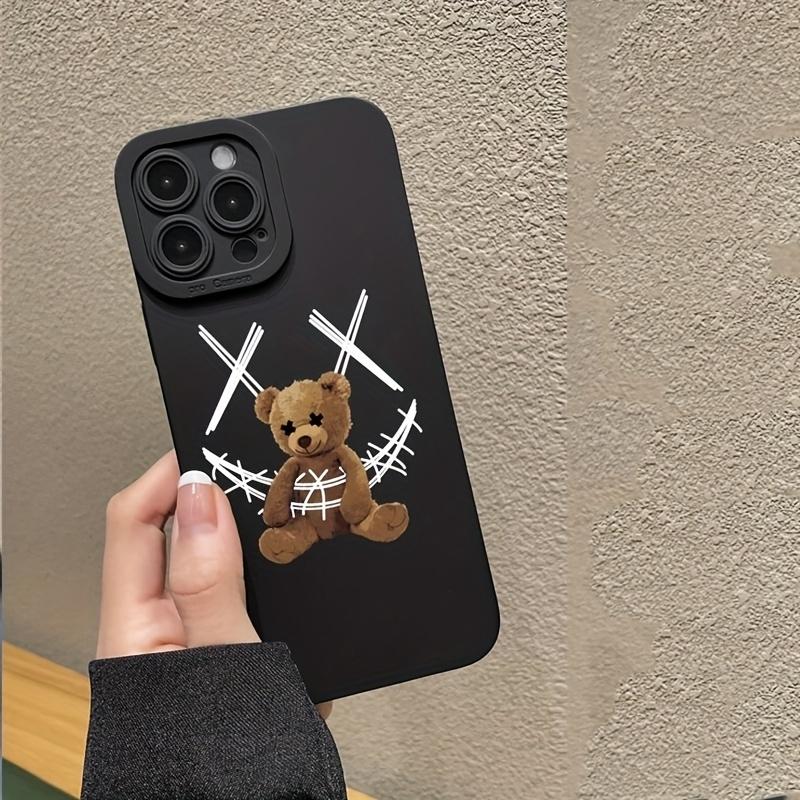 Dark Aesthetic Teddy Bear Tuff Phone Case for iPhone 11 12 13 Mini 14 15 Plus 16 E 17 Pro Max Plus E, Y2K Streetwear Cross Eyes Bear Shockproof Protective Cover