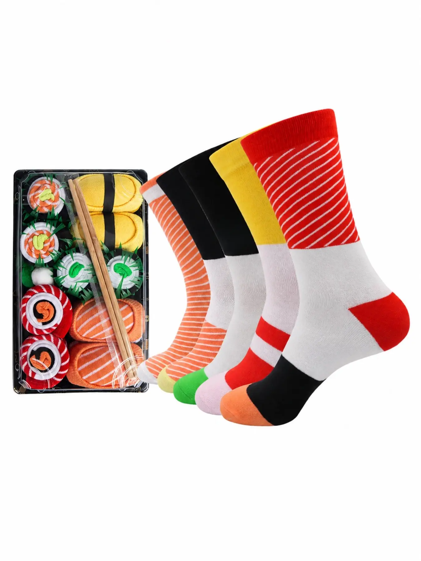Creative Gift Japanese Sushi Salmon Rice Long Tube Socks, Fun Box Set, Versatile Long Socks, Universal Mid-Calf Socks