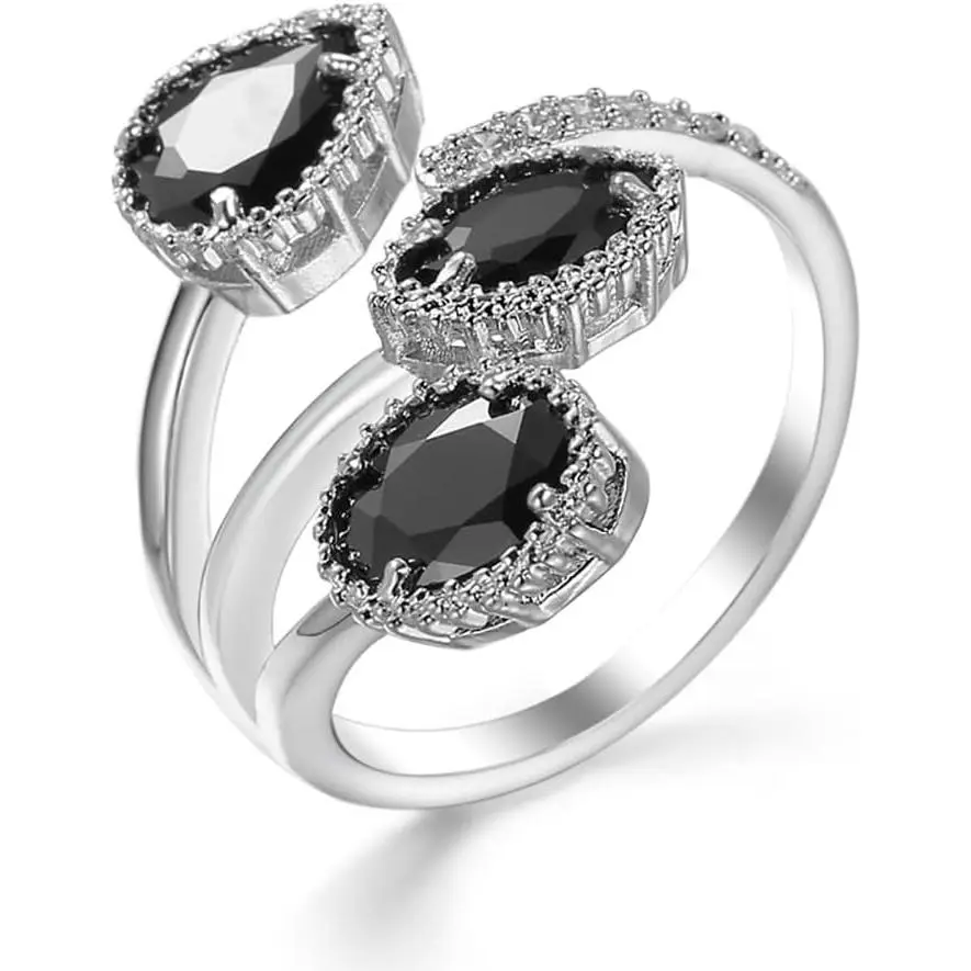 Cubic Zirconia Statement Ring for Women, Open Teardrop Leaf Wrap Design, Engagement Promise Jewelry, Mother's Day