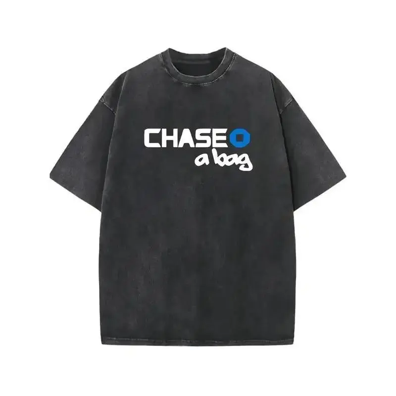 Men's 'CHASE A BAG' pattern T-shirt - vintage washed cotton, bold blue print, comfortable casual wear, round neck, machine washable, summer essential.