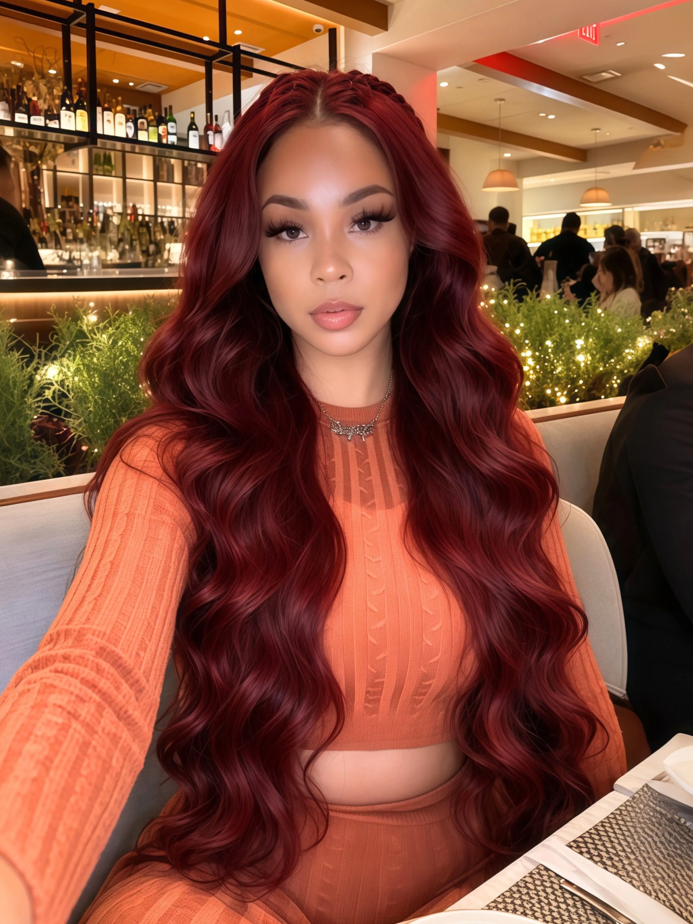 Burgundy Long Wavy Wig, 13x4 Lace Frontal Wig, Pre-Plucked Hairline Synthetic Wig, Red Concert & Music Festival Styling Body Wave Wig, HD Transparent Lace Front Wig, Daily Wear & Dating for Women, Deep Wave Wigs, 32 Inches