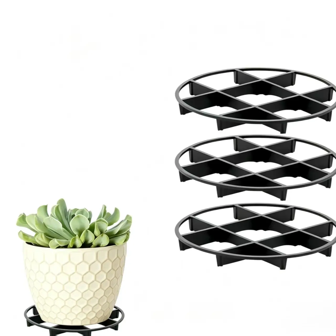 3pcs Round Plant Pot Risers, Elevated Planter Base Stand, Plant Stand Holder, Better Drainage & Air Circulation, Prevents Standing Water & Root Rot, Indoor Outdoor Garden Accessories