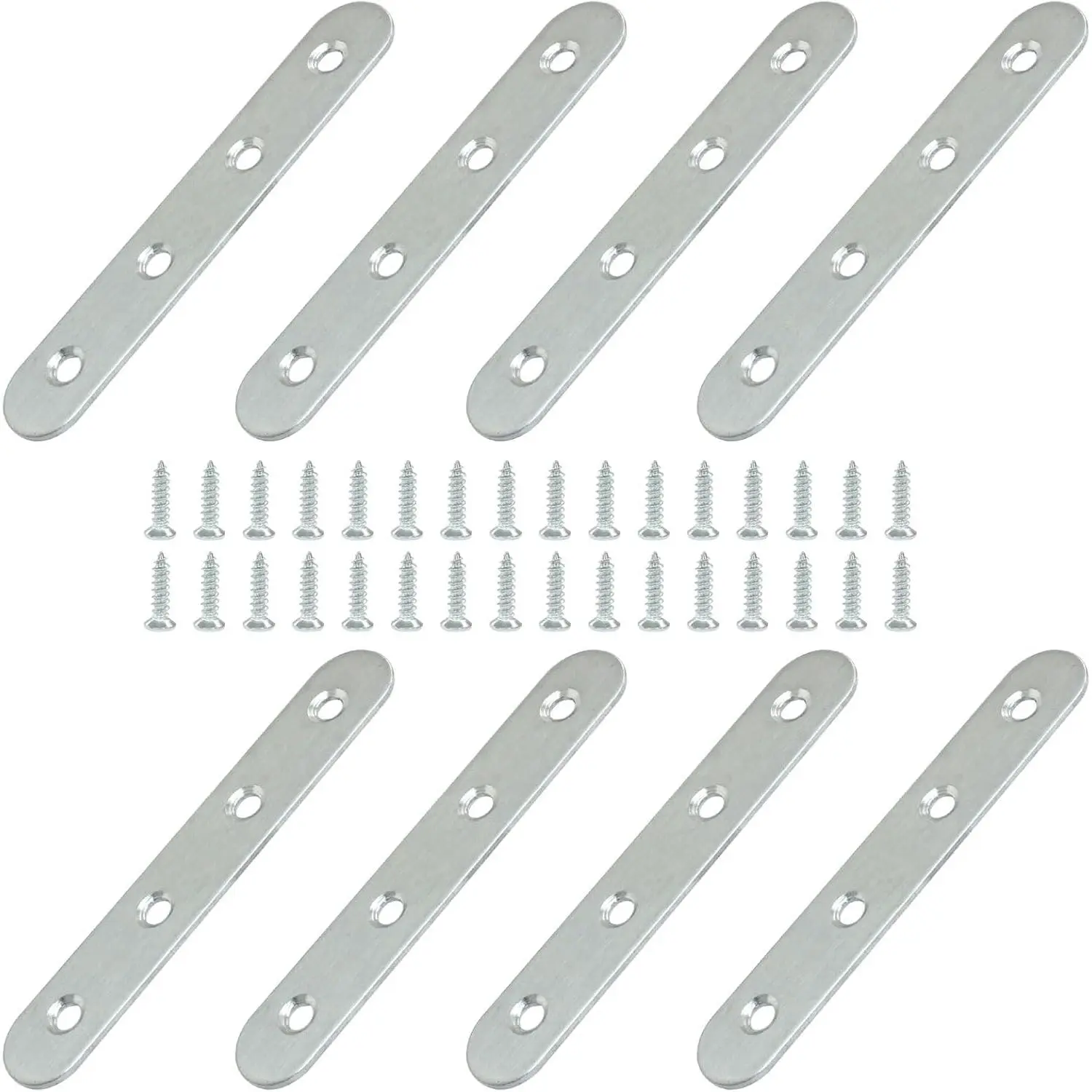 8-Pack 4-Inch (100mm) Stainless Steel Flat Plate Straight Brackets, Mending Repair Plate Braces with Countersunk Holes & Screws, Home Supplies for Structural Support, Inches/Mm
