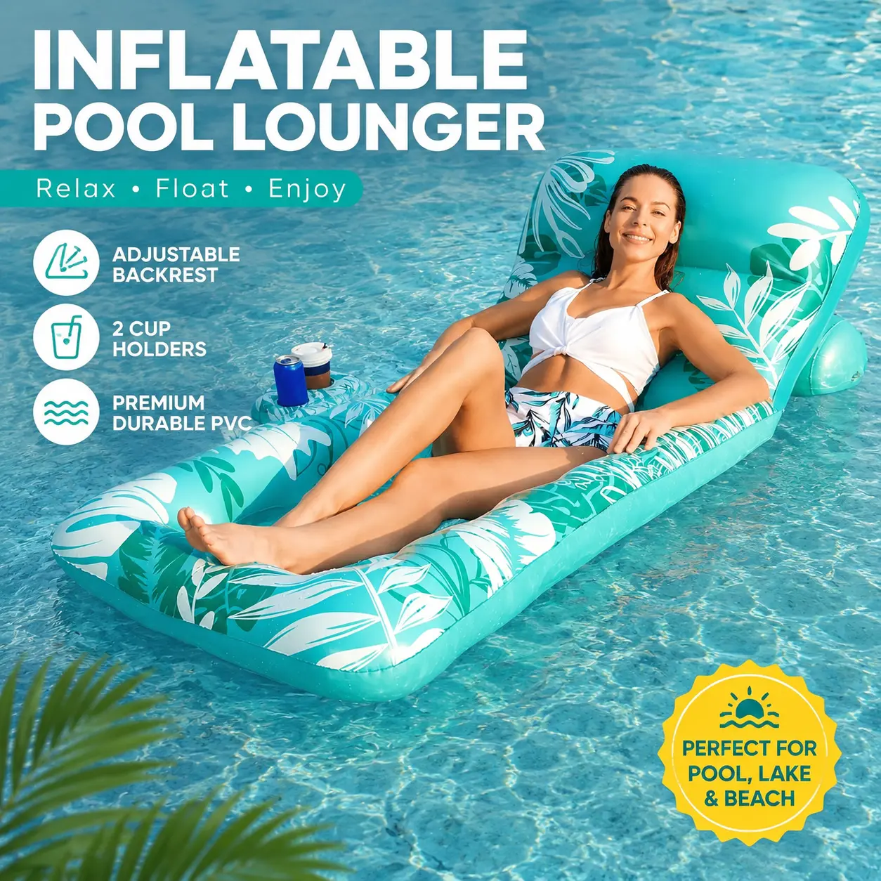 Inflatable Pool Float Adult - Pool Floaties Lounger Floats Floating Chair Raft with Adjustable Backrest Cup Holders Water Floaty Lake Lounge Tanning Floats Beach Party Toys for Adults