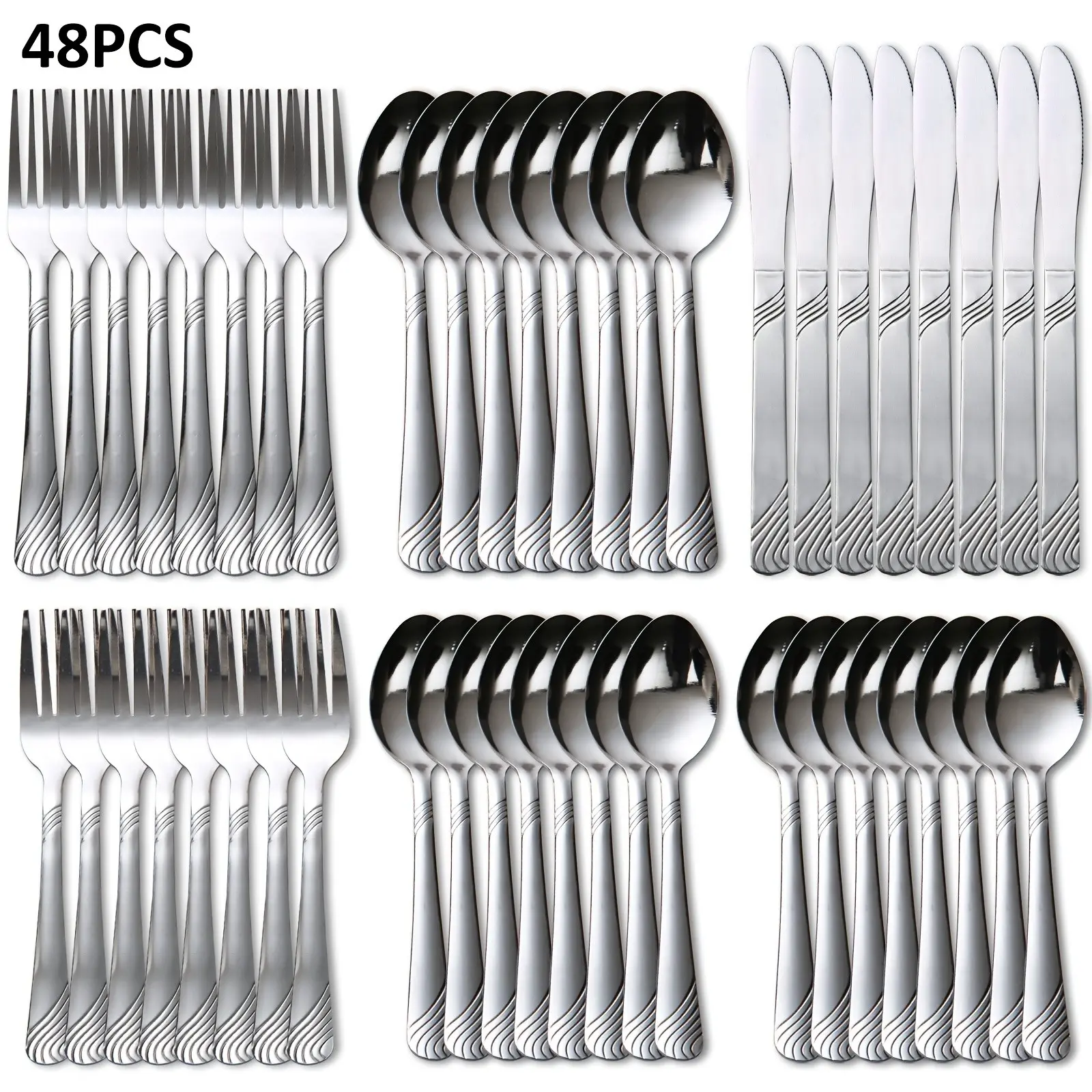 48pcs Christmas Tableware Set, Stainless Steel Silverware Set, Cutlery Set Durable, Modern, For Home Kitchen Hotel Restaurant Party Beer Festival Thanksgiving Easter Christmas Wedding