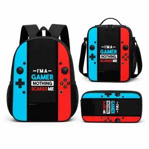 Unisex Multifunctional Polyester Backpack with Bold Gaming-Themed Print (Single Item or 3-Piece Set) - Features the slogan "I'M A GAMER NOTHING SCARES ME"; a casual storage bag suitable for daily commuting and travel.