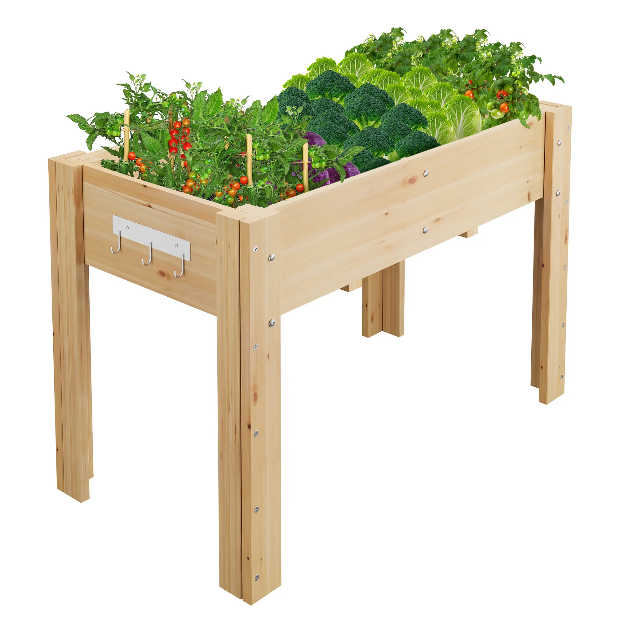 Garvee Ergonomic Elevated Wooden Raised Garden Bed – Fir Wood Planter Box with Legs & Hooks, Non-Woven Liner, Drainage Holes – Sturdy Outdoor Stand for Vegetables, Herbs & Flowers, 34"x30"x18"