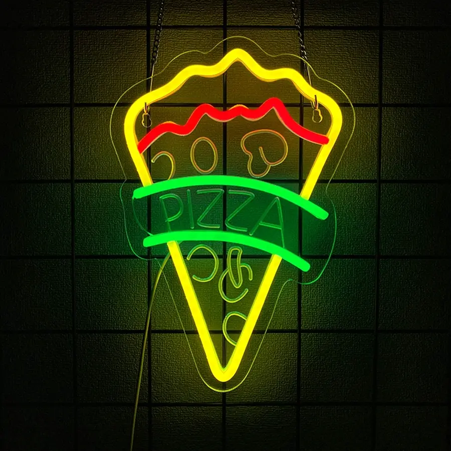Pizza Neon Sign Wall Decor, Pizza Slice Neon Light Sign, Restaurant Kitchen Shop Man Cave Party Bedroom Christmas Birthday Gift