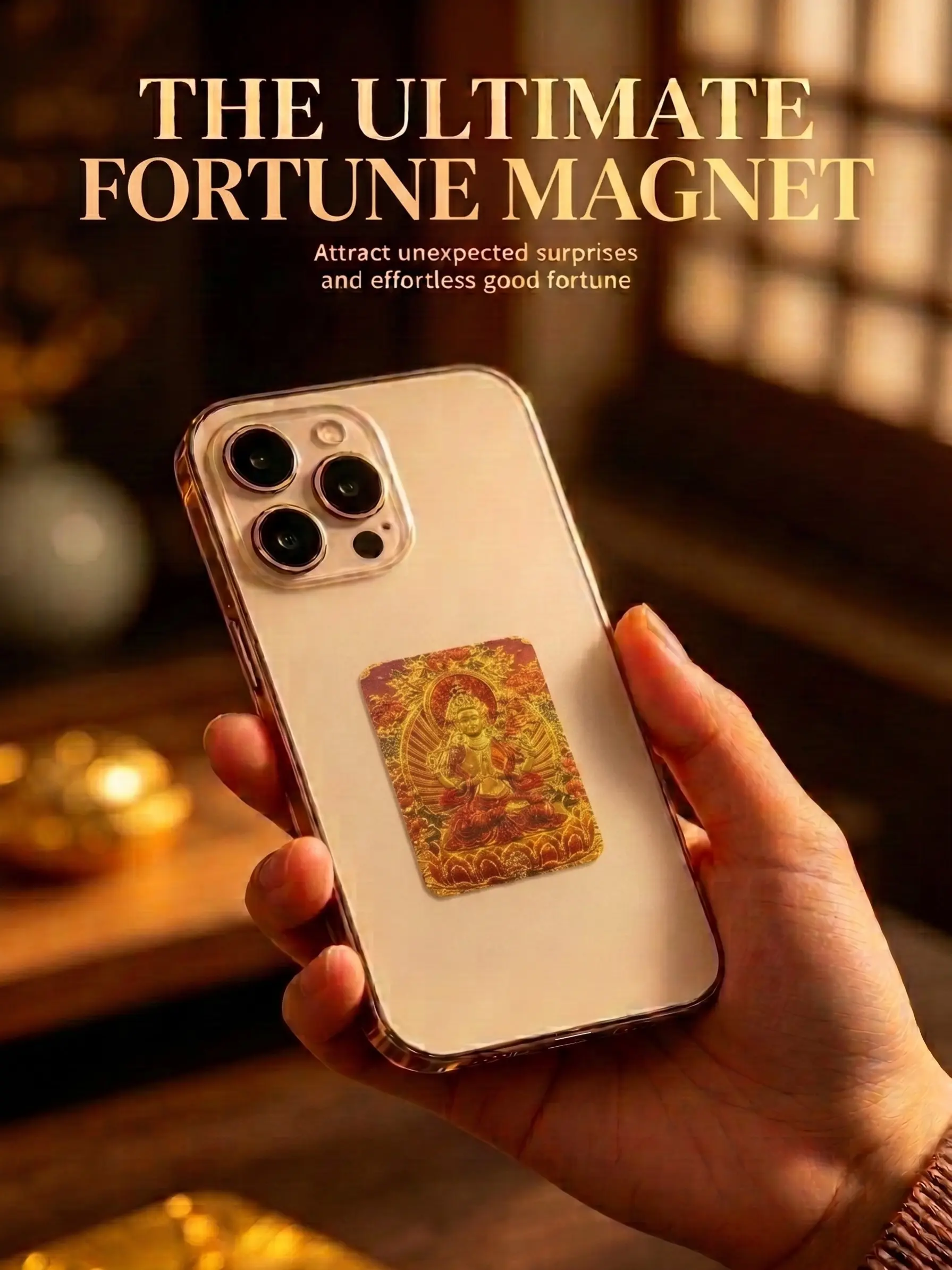 Thangka Style Money Attraction Gold Foil Phone Sticker - Phone,Wallet,Computer,table Sticker card,Eastern Feng Shui Amulet for Positive Energy & Good Vibes Custom Holographic Cards attract Dollars friendship card protection encouragement gift