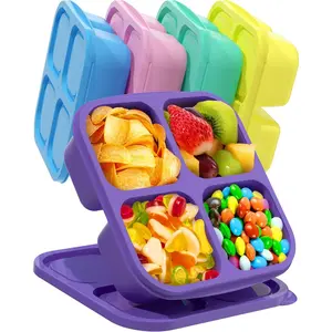 5 Count Bento Snack Containers, Reusable 4 Compartment Divided Food Storage Containers, Divided Lunchable Container for School, Work and Travel