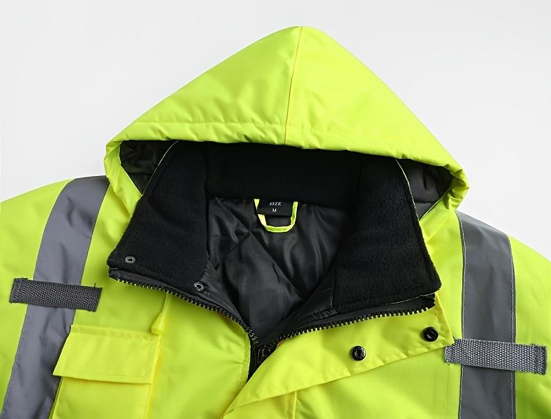 High Visibility Reflective Jackets for Men, Waterproof Safety Jacket with Pockets, Hi Vis Yellow Coats with Black Bottom, Mens Work Construction Coats for Cold Weather233