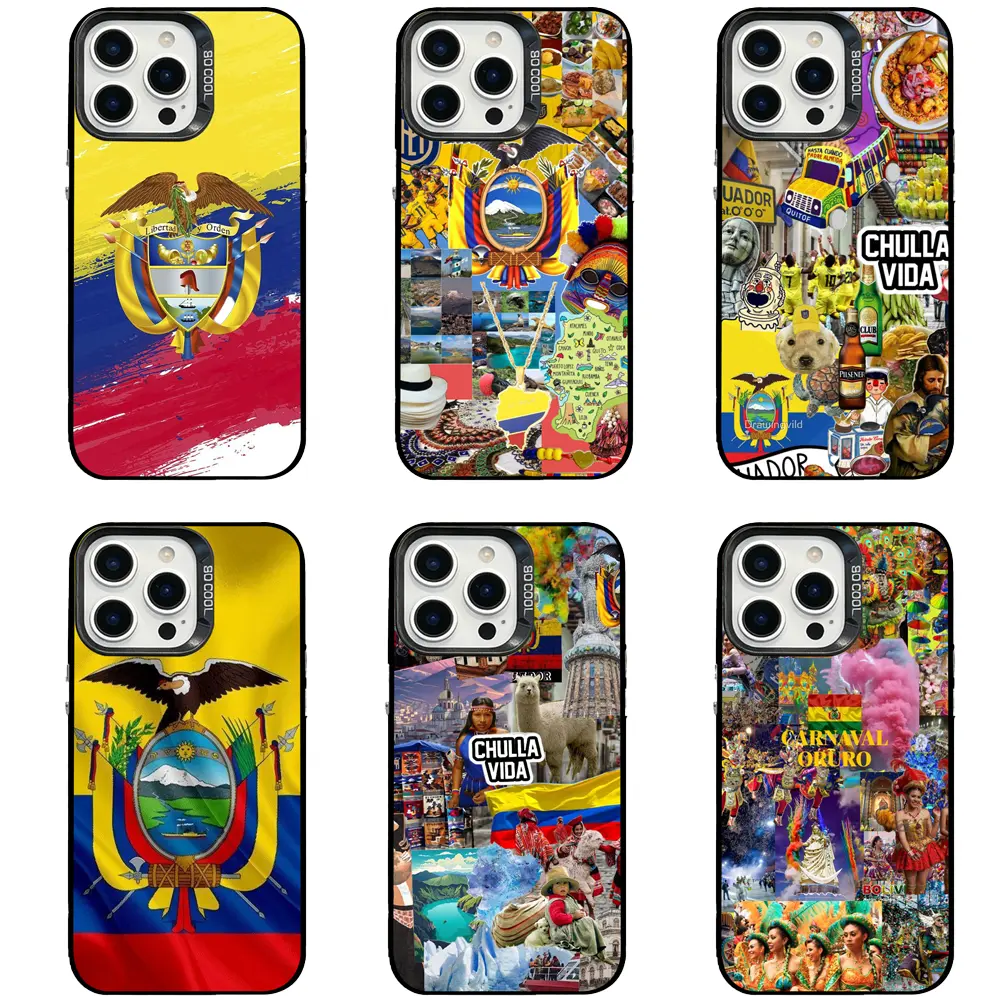 Ecuador National Coat of Arms Brush Stroke Tricolor Flag Print Phone Case for iPhone 17/16/15/14/13/12/11 Pro Max/Pro/Plus & Samsung S23/S24/S25/S26 Ultra/Plus,Perfect for Ecuador Locals, Overseas Expats & Patriotic Cultural Lovers Birthday Holiday Gifts