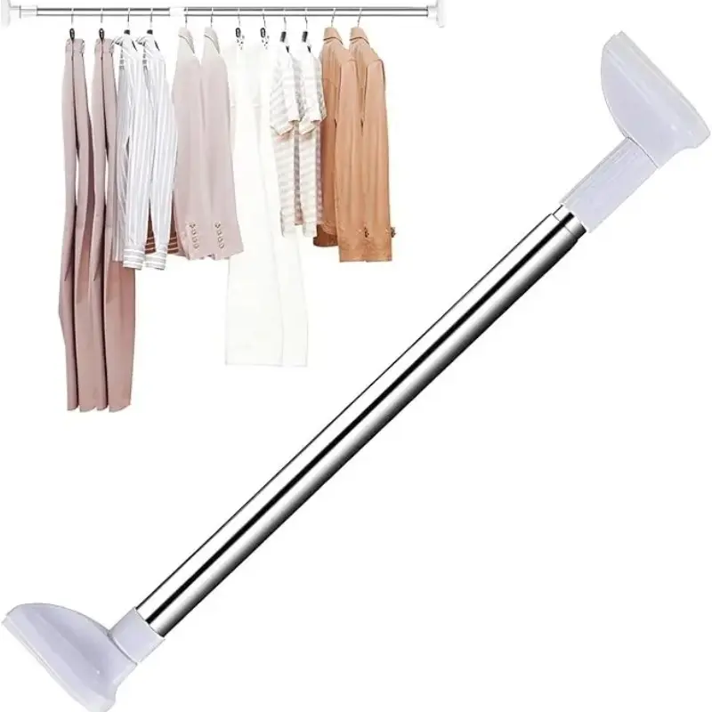 Adjustable Extendable Shower Curtain Rod, No Installation Needed, Anti-Slip, Stainless Steel Clip, 50-80cm, 22mm Diameter, Balcony Clothes Rack