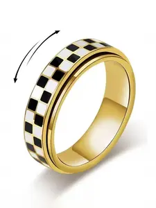 Stainless Steel Checkered Rotating Stress Relief Ring, Fashion Ring, Unisex Casual Daily Wear, Simple Chessboard Design Jewelry, Stackable Finger Rings