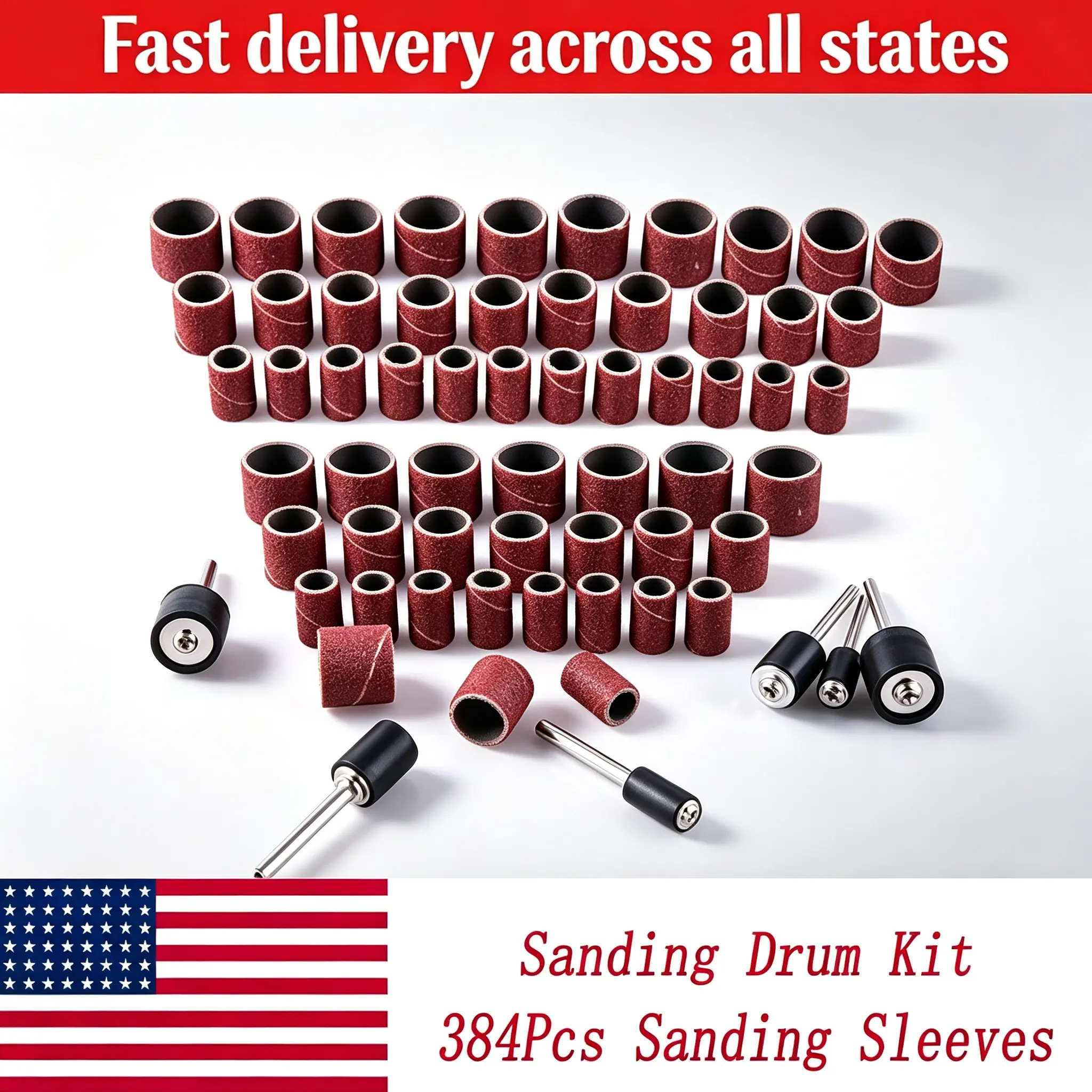 384-Piece Large Pack Sanding Drum Kit with Sanding Sleeves, Mandrels, Power Tool Accessory for Dremel Rotary Tools, Pieces