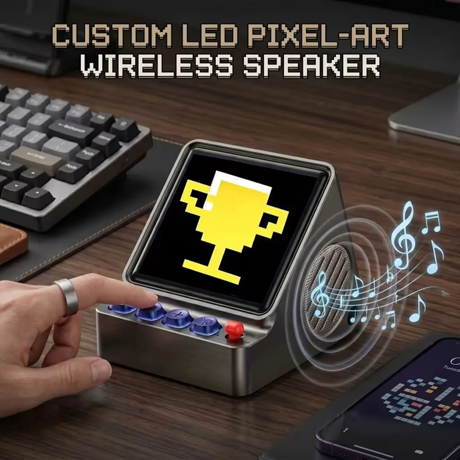 DIY Pixel Art Bluetooth-compatible Speaker, Portable Wireless Speaker with LED Display, Custom Animations, Smart Alarm, Retro Desk Decor Gift, Multifunctional Speaker