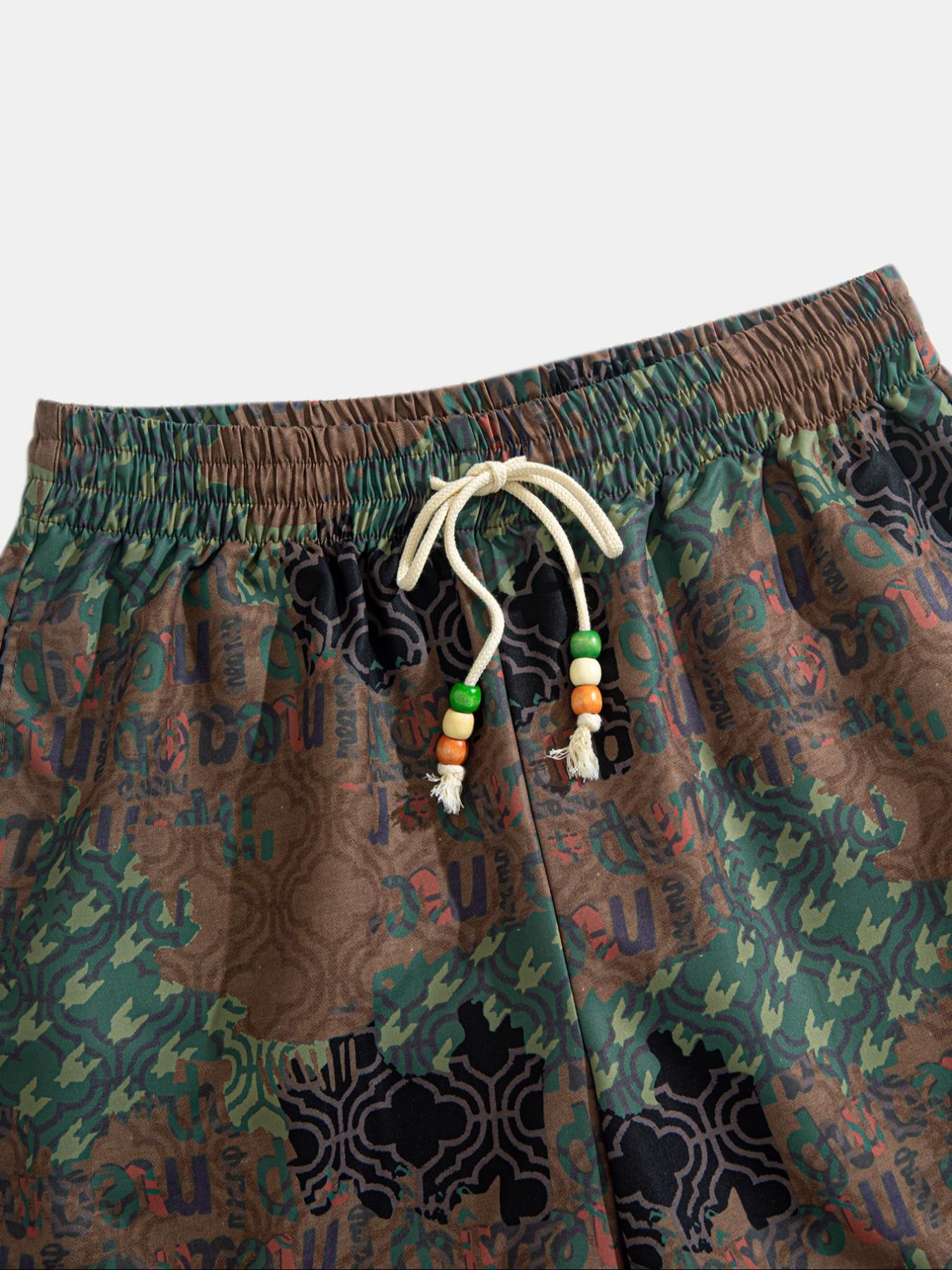 Men's Patchwork Print Shorts, Casual Streetwear Shorts, Casual Comfy Loose Fit Drawstring Shorts for Summer, Men's Bottoms for Beach Vacation