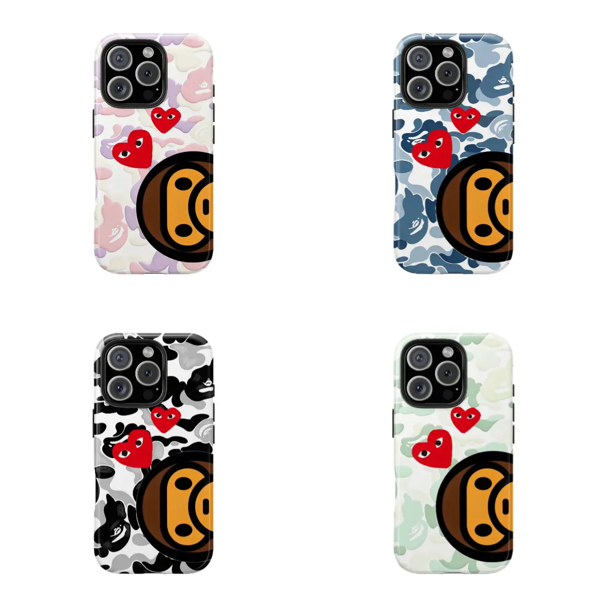 BAPE Red heart APE Baby Milo phone Cases For iPhone 12,13,14,15,16,17Promax Pro Plus & Samsung Galaxy S22-S26Ultra Plus,It's a great gift for a good friend, suitable for holidays, birthdays, and parties.
