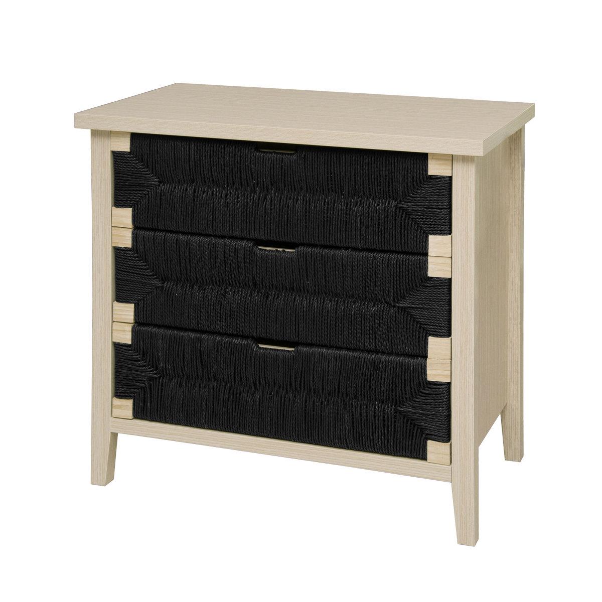 3 Drawer Buffet Sideboard with Adjustable Shelves, Storage Cabinet with Hand-woven rope decorated drawers for Living Room Kitchen Entryway