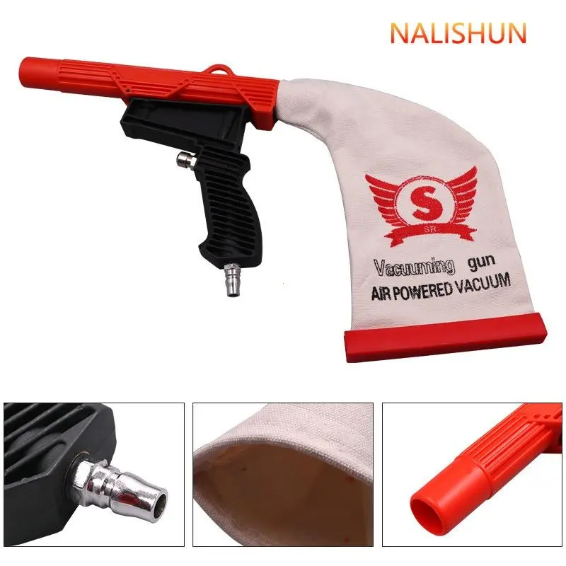 Pneumatic Vacuum Gun, Handheld Air Compressor Dust Tool, Washable Canvas Bag, Car Interior Cleaning, Dual-Use Blower/vacuum