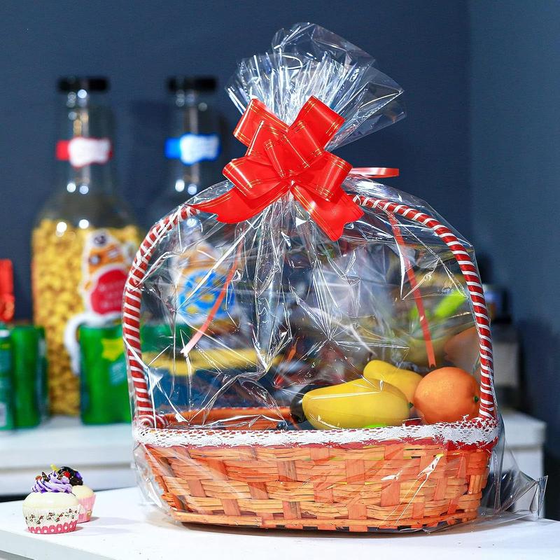 50 Packs 32 x 40 Inches Extra-large Cellophane Bags for Basket  Clear Cellophane Wraps Clear Huge Cello Bags for Baskets, Gifts, Christmas Trees, , Arts and Crafts, 50ct Ribbon Bows