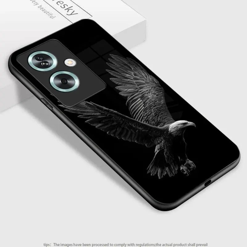 Soaring eagle pattern design suitable for OPPO A72,A73,A53,A74,F19,A95,F19s,Reno6 Lite,A93,A74,A54,A36,A76,A78,A58x,A1x,A2x,A78,A79,A83 Hard Case Glass texture Simple design Phone Case