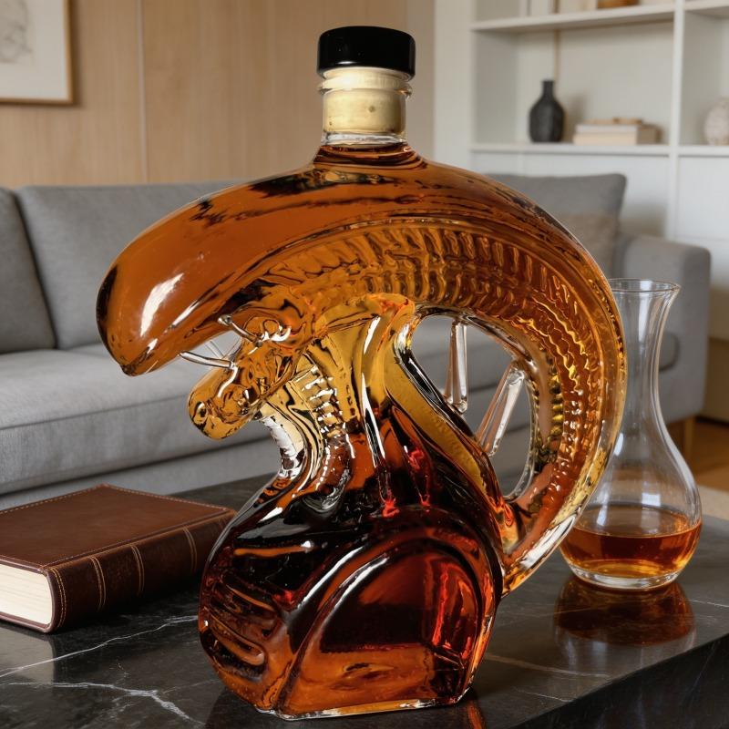 The Monster Decanter—an alien-themed glass decanter inspired by classic movie monsters. An exceptional collectible, it seamlessly combines the practical function of holding spirits with the decorative aesthetic of a creative display piece. (Glass)