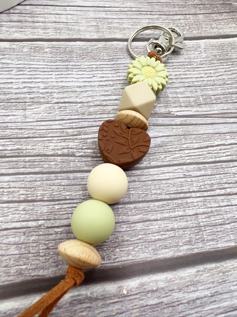 Colorful Flower Design Beaded Keychain, Boho Style Beaded Decor Keychain For Women & Men, Cute Trendy Accessory, Bag Decoration, Keychain Bag Pendant