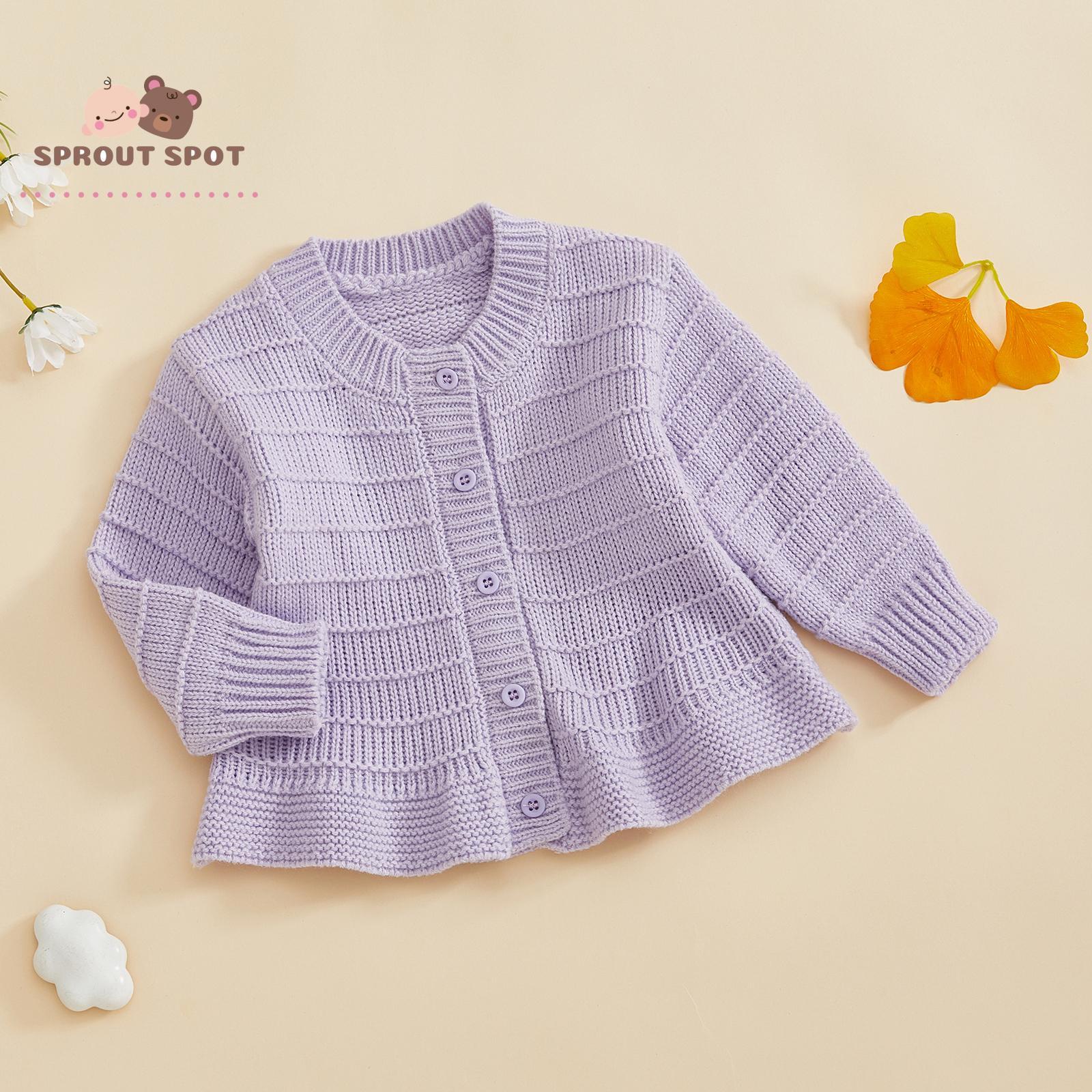 Toddler Baby Girl Knitted Cardigan Solid Color Long Sleeve Crew Neck Button-up Sweater Casual Winter Fall Clothes
