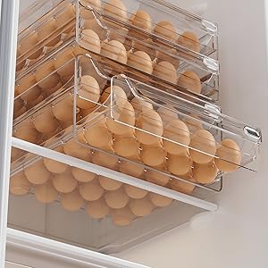 submatches 40 Grids Egg Container for Refrigerator, Egg Tray with Time Scale, Stackable Egg Storage Holder, Clear Egg Organizer, 2 Layers Egg Drawer, BPA Free, Egg Fresh Storage Box for Fridge