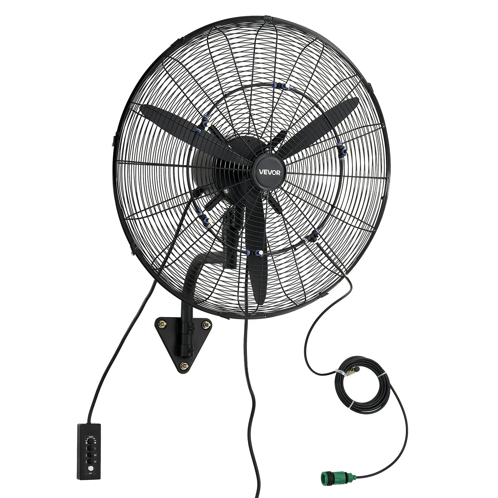 【DealsForYouDays】VEVOR 24-in Wall Mount Fan with Steel Frame, Round Blade, 3-Speed Control, Oscillation + Mist, IP44 Rated, Mechanical Control, Powerful Airflow for Industrial Users, Commercial Use, Misting Fan, Commercial Users