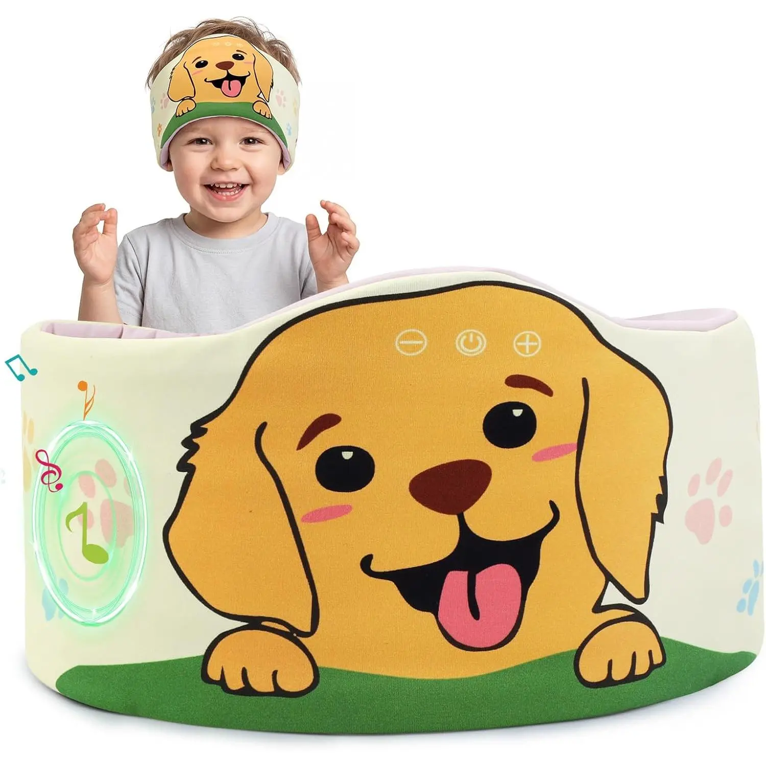 Toddler Headband Headphones Wireless, Kids Bluetooth Earphones for iPad, Safe Volume - Wired School Headphones with 3.5 MM Jack, Sleep Mask for Kids, Travel Accessories Gift for Boys & Girls (Dog)Gift.