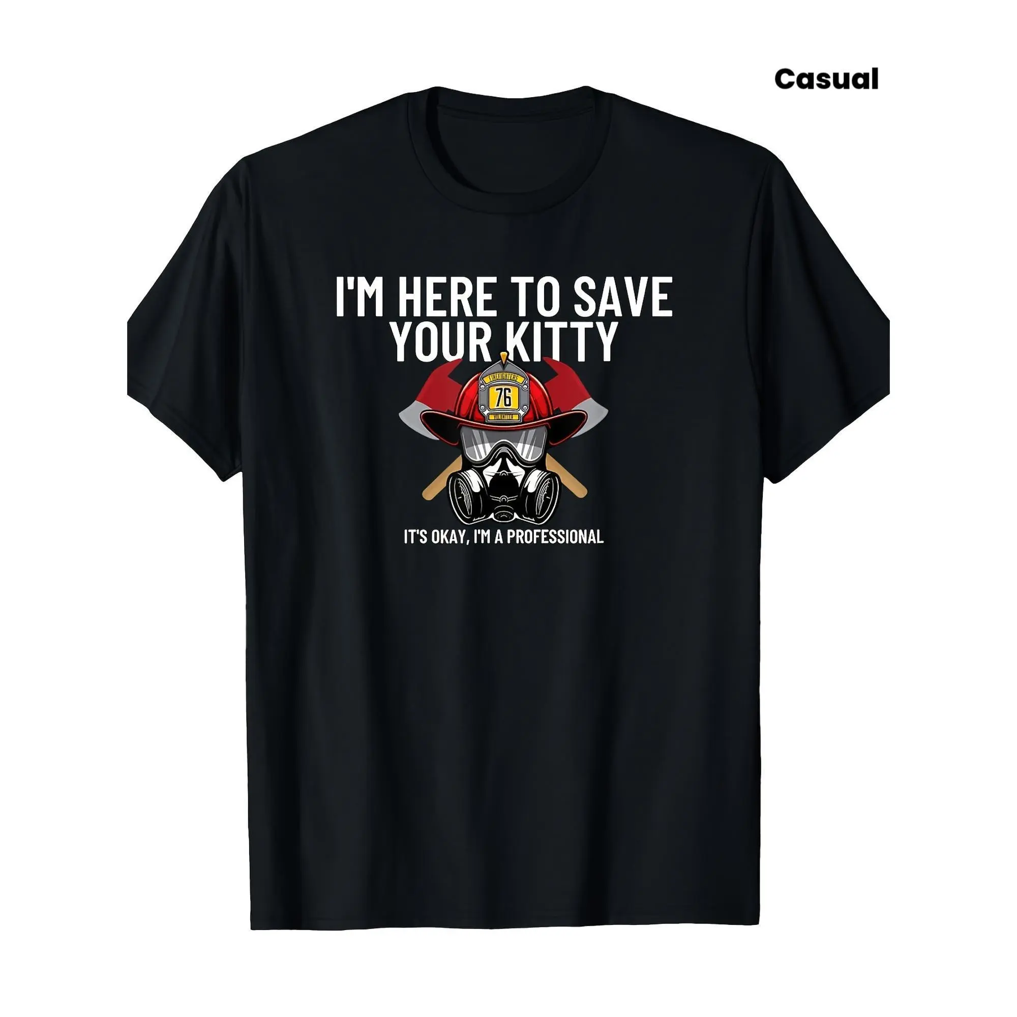 Men's Funny Fireman Rescue T-Shirt - Save Your Kitten Slogan, 220gsm Cotton Retro Firefighter Gift, Casual Streetwear Tee for Training, Running & Everyday Outfits