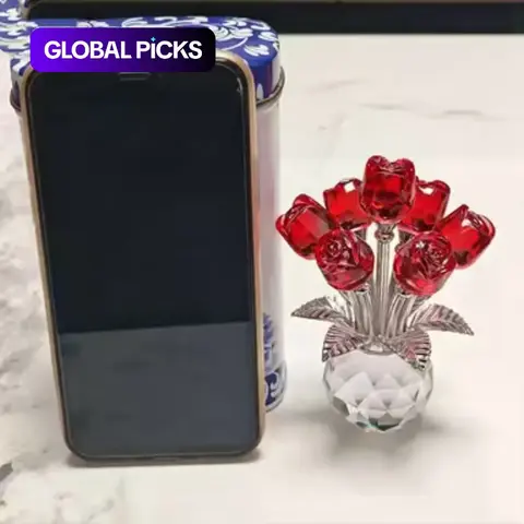Artificial Crystal Rose Vase, Decorative Vase, Creative Flower Arrangement Vase for Home Decor, Desktop Ornament for Living Room & Office, Perfect Gift #GLOBAL PICKS