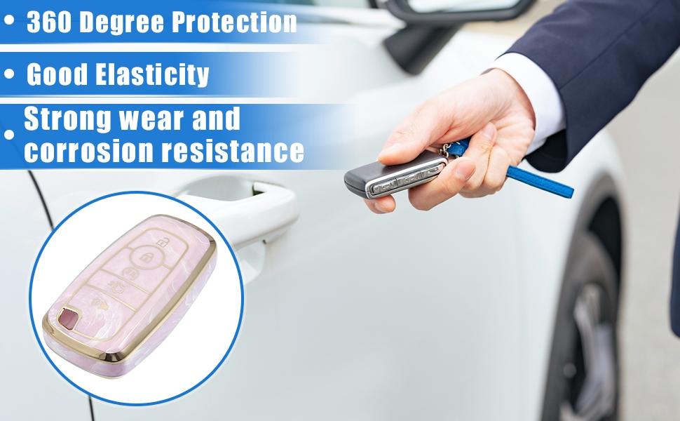 Key Fob Cover Compatible for Ford Smart Key-5 Button, Durable TPU Pink Remote Keyless Smart Key Fob Case Protection Shell