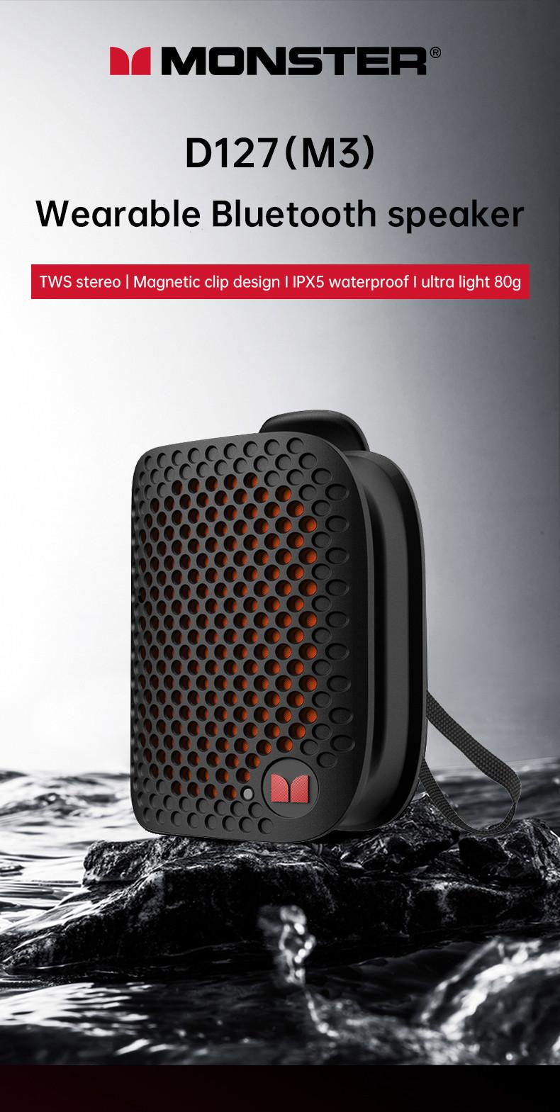 Monster M3 Bluetooth Speaker Wearable Portable Magnetic Clip-on Bluetooth Sound Box TWS Stereo Matching Wireless Portable Speakers