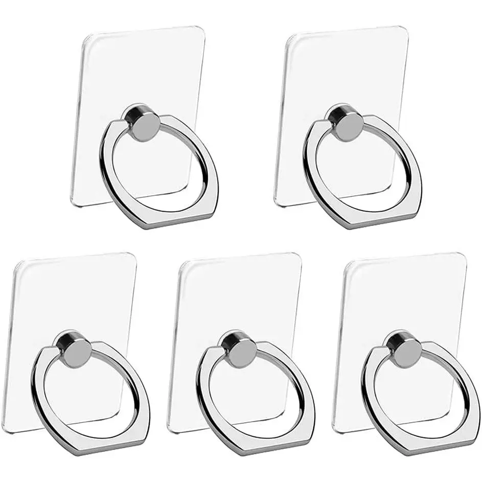 Cell Phone Ring Holder Stand 5 Pack, Transparent Phone Ring Holder Finger Kickstand 360°  Rotation Clear Phone Ring Grip Compatible Cellphone Phone Case(Square)