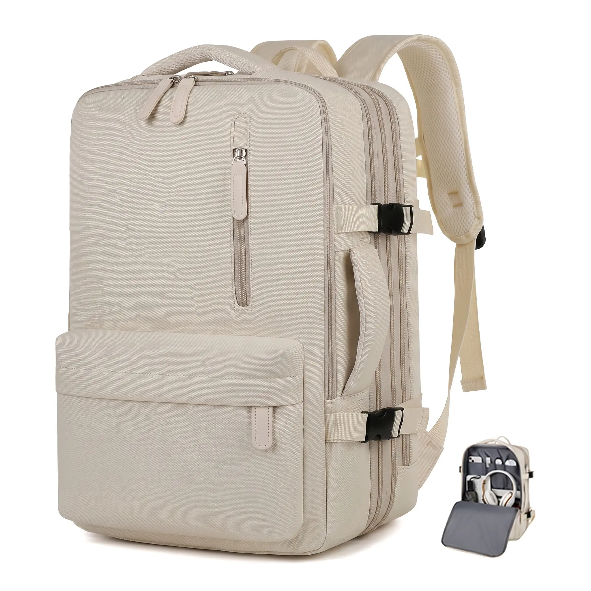 Chic 15-Inch Expandable Travel Laptop Backpack, Plain Oxford Fabric Zipper Bag, Unisex Lightweight 20-35L Business Carry On for Work, Trip